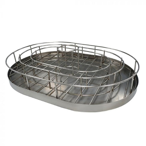 Primo rib chicken holder with drip tray for outdoor grilling